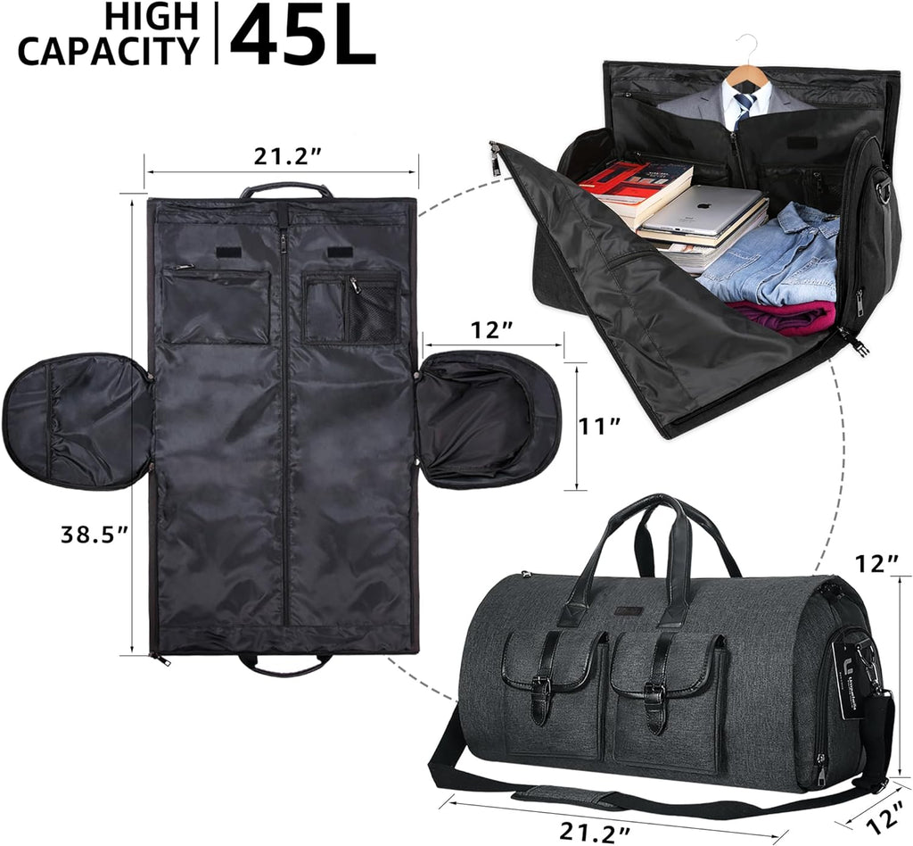 Carry on Garment Bag for Travel Convertible Garment Duffel Suit Bag with Shoe Compartment Weekend Flight Bag for Men Women